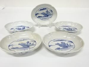 古伊万里　染付　変形皿　5客